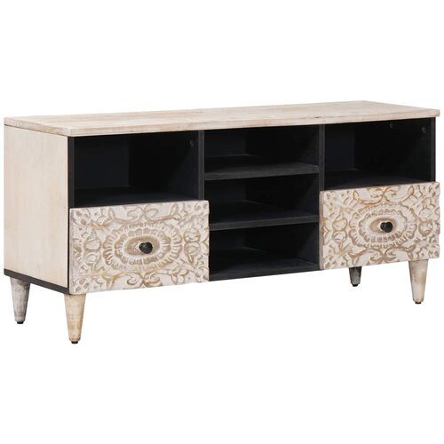 TV ormar s ladicama Bijelo 100 x 33,5 x 46 cm Čvrsto drvo manga Cene