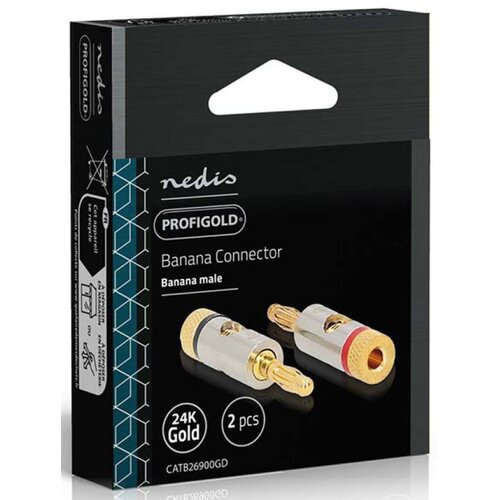 Nedis CATB26900GD, banana konektor, ravni, mu&amp;scaron;ki, pozlaceni, pre&amp;egrave;nik kablovskog ulaza: 3,0 mm, 2kom Slike