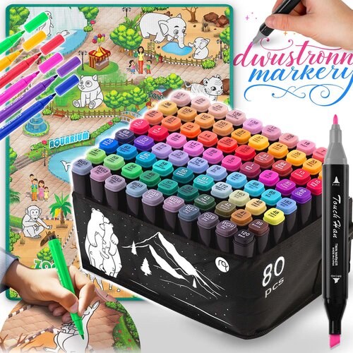 Ricokids 80-Piece Alcohol Marker Set with 90 x 120 cm Painting Mat by (21740212) Cene