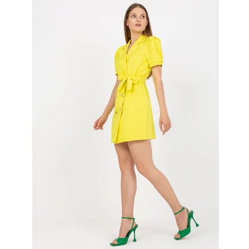 Fashion Hunters Yellow mini double-breasted cocktail dress with a belt