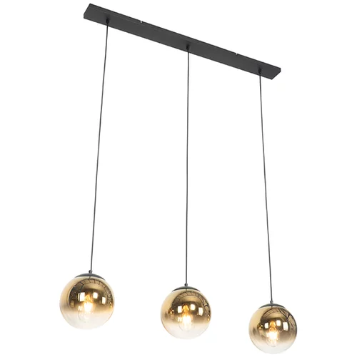 QAZQA Art Deco viseča svetilka črna z zlato podolgovato 3-svetlobo - Pallon