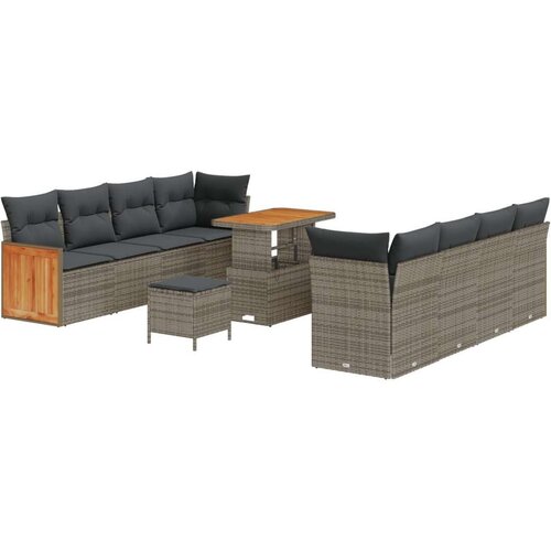  11 komada set vrtnih sofa s jastučićima siva poli ratan akacija  3 komada set vrtnih jela s jastučićima siva poli ratan akacija Cijene