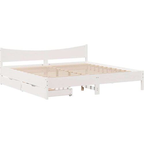 vidaXL Posteljni okvir s predali bel 200x200 cm trdna borovina, (21321747) Cene
