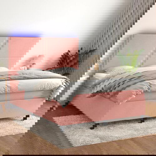  The Living Store Box spring postelja z vzmetnico LED roza 140x190 cm žamet - Box Spring Postelja, (21445930) Slike
