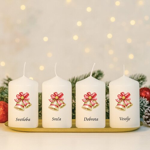  Adventne sveče s prazničnim motivom zvončkov in napisi ADVSV 19 Cene