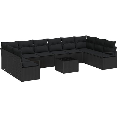 VidaXL set od 11 komada vrtnih sofa s jastucima bež poli ratan, dvosed vrtni kauč s jastucima crni poli ratan Slike