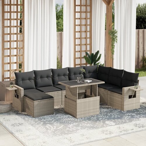 vidaXL 9-dijelni set vrtnih sofa od poliratana s jastucima svjetlosivi Cijene