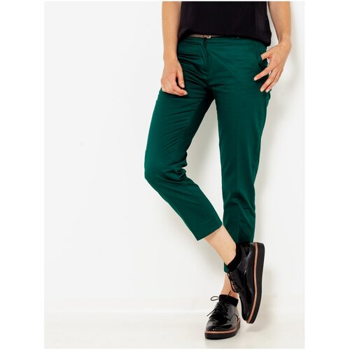 Camaieu Dark Green Shortened Straight Fit Pants - Women Cene