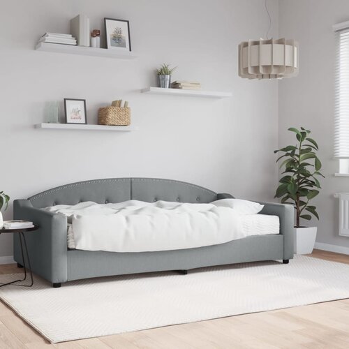 VidaXL Dnevna postelja z vzmetnico svetlo siva 100x200 cm blago Slike