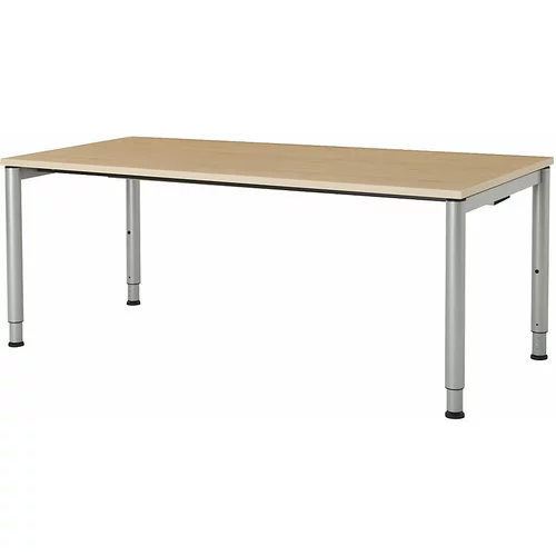 mauser Pravokotna miza, podnožje iz okroglih cevi, VxŠ 650 - 850 x 1800 mm, plošča imitacija javorja, ogrodje aluminijaste barve