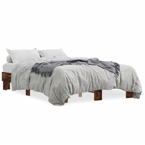 Maison Chic Posteljni okvir - Dvoposteljna postelja - Zakonska postelja dimljeni hrast 135x190 cm inž. les in kovina-J14260, (21762376) Slike