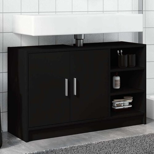 Ormarić za umivaonik crni 90 x 29 x 55 cm konstruirano drvo Cene