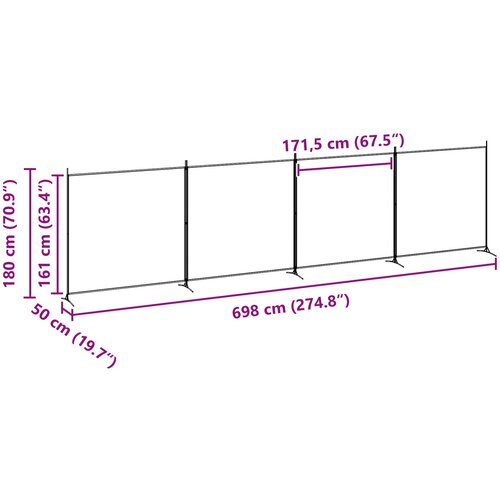  4-panelni pregradni zid Bež 698 x 180 cm Tkanina Slike