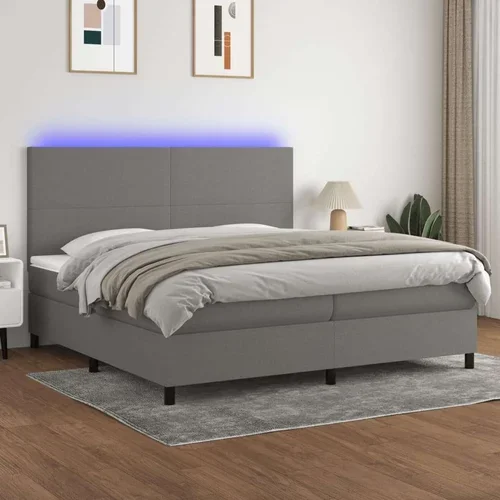  Box spring postelja z vzmetnico LED temno siva 200x200 cm blago, (20761160)