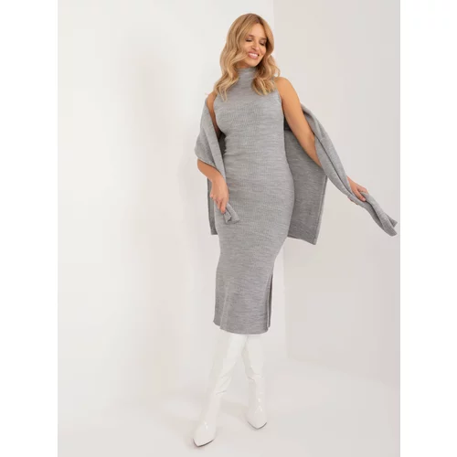 Fashion Hunters Gray knitted set with striped dress