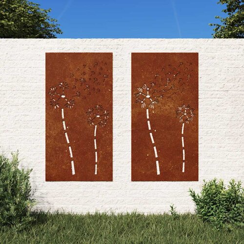  Vrtni zidni ukrasi 2 kom 105x55 cm čelik COR-TEN cvjetni uzorak Smeđa Slike