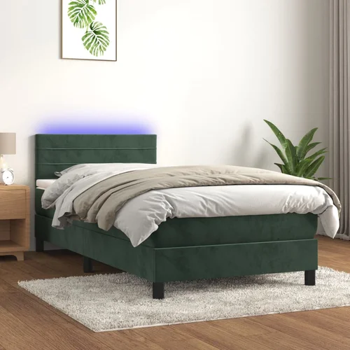  Krevet box spring s madracem LED tamnozeleni 90x190 cm baršun