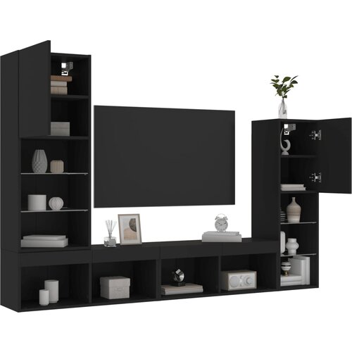 vidaXL Komplet TV omaric LED 4-delni črn inženirski les Cene