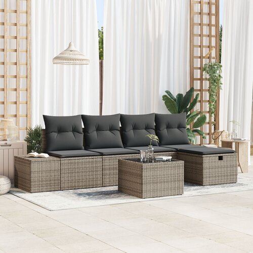 VidaXL set od 6 komada vrtnih sofa s jastučićima siva poli ratan Slike