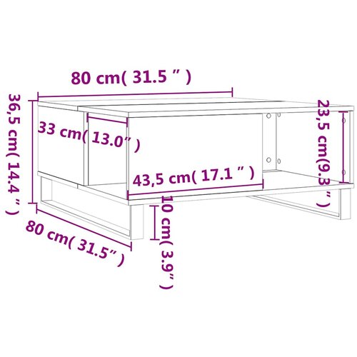  Stolić za kavu boja hrasta 80 x 80 x 36,5 cm konstruirano drvo Smeđa Slike