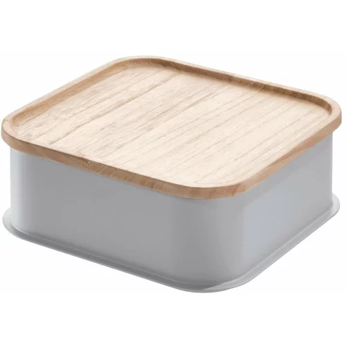 iDesign Siva škatla za shranjevanje s pokrovom iz lesa pavlovnije Eco, 21,3 x 21,3 cm