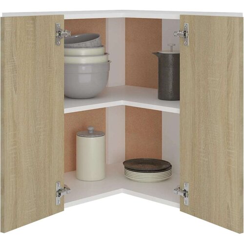 VidaXL Viseča kotna omarica sonoma hrast 57x57x60 cm iverna plo&amp;scaron;ča, (20620681) Slike