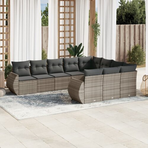 vidaXL 10-dijelni set vrtnih sofa od poliratana s jastucima sivi Cijene