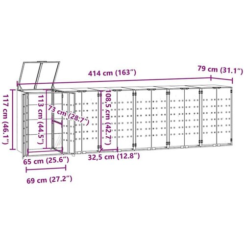 vidaXL Lopa za smetnjak za 6 smetnjakov črna 414x79x117 cm jeklo Cene