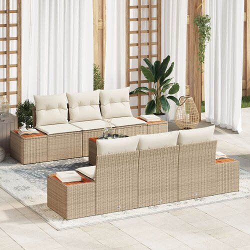 VidaXL 7-dijelni set vrtnih sofa s jastučićima Bež Poli Ratan Akacija Slike