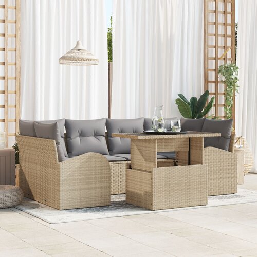 vidaXL 7-dijelni vrtni sofa set s jastučićima Bež Poli ratan Cijene