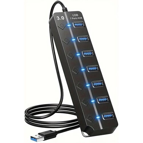 Optimus USB 3.0 Hub s 7 portova (7x USB 3.0, individualni prekidači, crni) Slike
