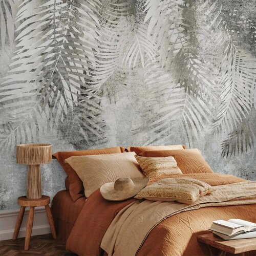  Foto tapeta - Light and shadow - grey and white composition with floral motif and pattern 500x350 Slike