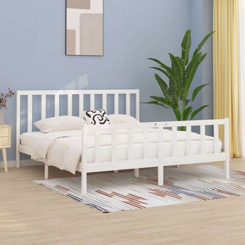  Posteljni okvir bel iz trdnega lesa 200x200 cm, (20685158) Slike