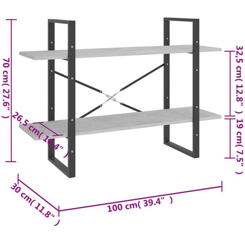  za knjige s 2 razine boja betona 100x30x70 cm drveni Slike