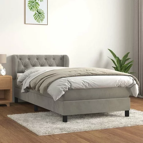 Box spring postelja z vzmetnico svetlo siva 80x200 cm žamet, (20899093)