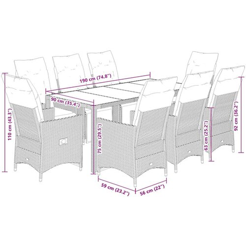 VidaXL 9-dijelni vrtni bistro set od poliratana s jastucima smeđi Slike