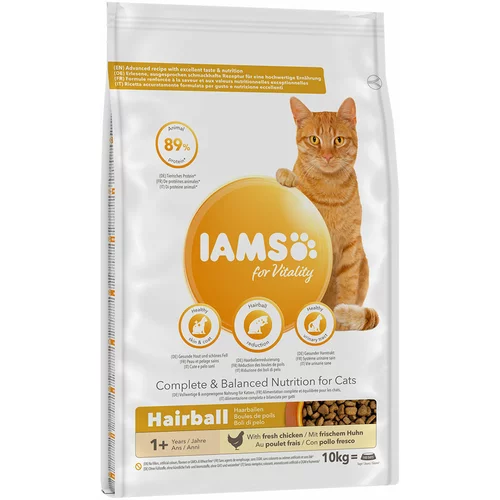 IAMS 10% popusta! 10 kg for Vitality hrana za mačke - Hairball Adult s piletinom