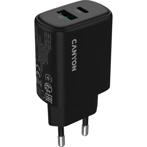 Canyon Punjač 200, 20 W, USB-C + USB-A, Crni Slike