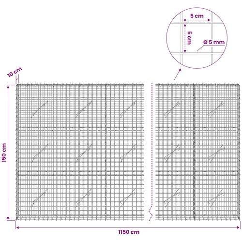  Gabion s 5 mm žicom i mrežom 5x5 cm 1150x10x150 cm Slike