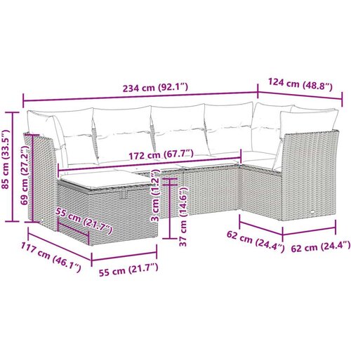 VidaXL 6-dijelni set vrtnih sofa s jastucima crni od poliratana Slike