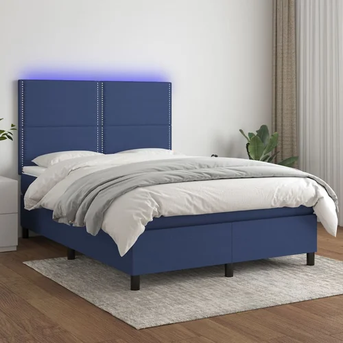 The Living Store Box spring postelja z vzmetnico LED modra 140x200 cm blago - Box Spring Postelja, (21518436)