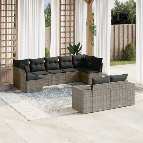 vidaXL 9-dijelni set vrtnih sofa od poliratana s jastucima sivi Cijene