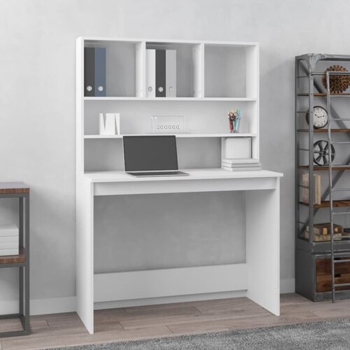  Radni stol s policama bijeli 102x45x148 cm konstruirano drvo Slike