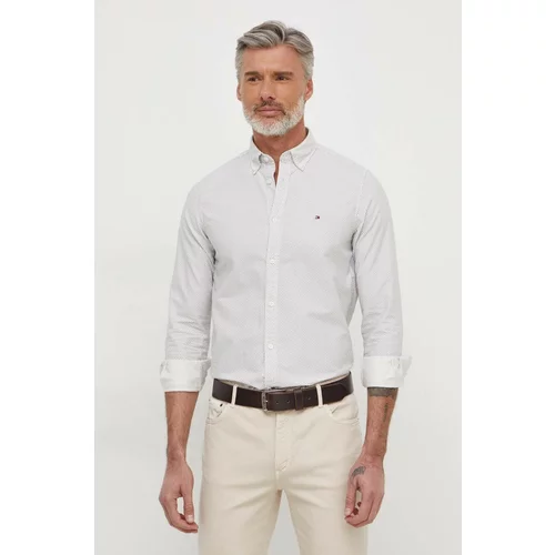 Tommy Hilfiger Pamučna košulja za muškarce, boja: bež, slim, s button-down ovratnikom