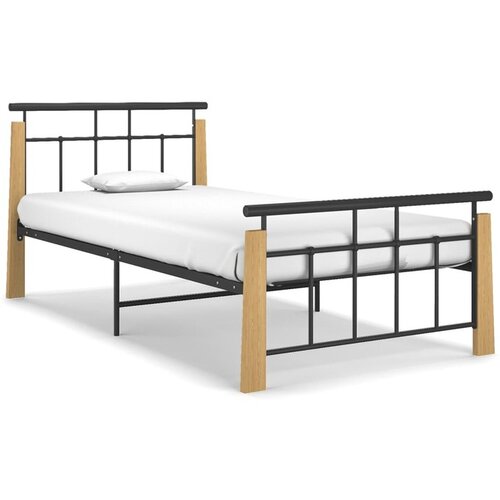  Posteljni okvir kovina in trdna hrastovina 90x200 cm Slike