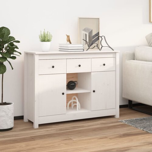 The Living Store Komoda bela 100x35x74,5 cm trdna borovina - Komoda, (21503274) Slike