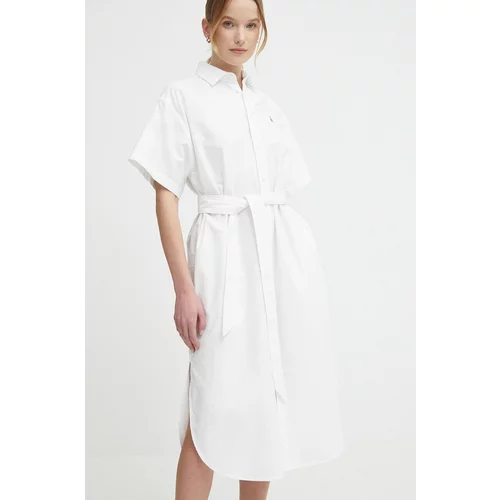Polo Ralph Lauren Bombažna obleka bela barva, 211935153