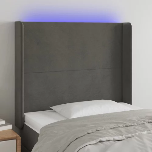 vidaXL LED posteljno vzglavje temno sivo 103x16x118/128 cm žamet