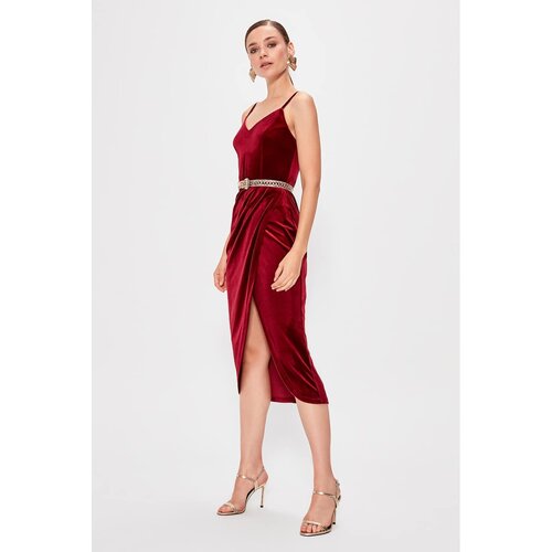 Trendyol Claret Red Wrap Velvet Dress Cijene