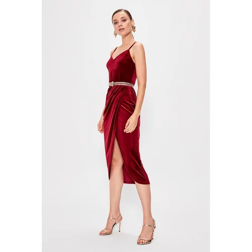 Trendyol Claret Red Wrap Velvet Dress